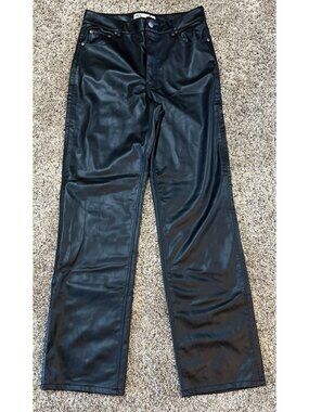 Zara Black Faux Leather High Rise Straight Leg Pleather Pants ~ Size 8